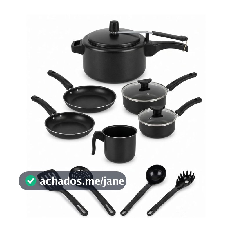 Jogo completo de Panelas Antiaderente - 10 Peças - Preto ou Cereja