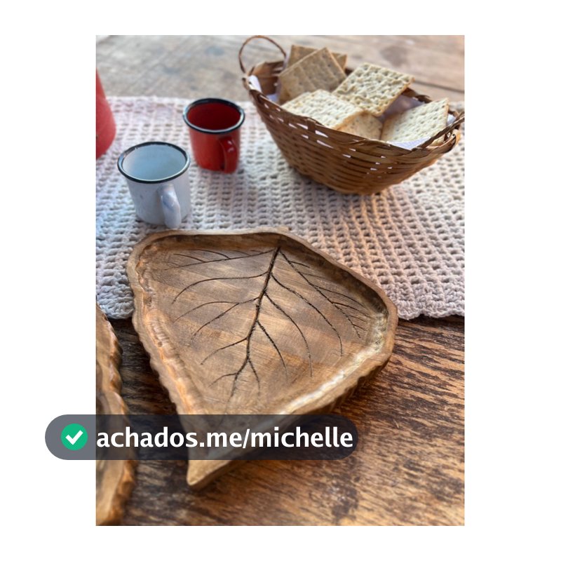 FOLHA - bandeja de madeira formato e entalhe de folha - artesanato para decoração rustica quadro natureza, parede, mesa