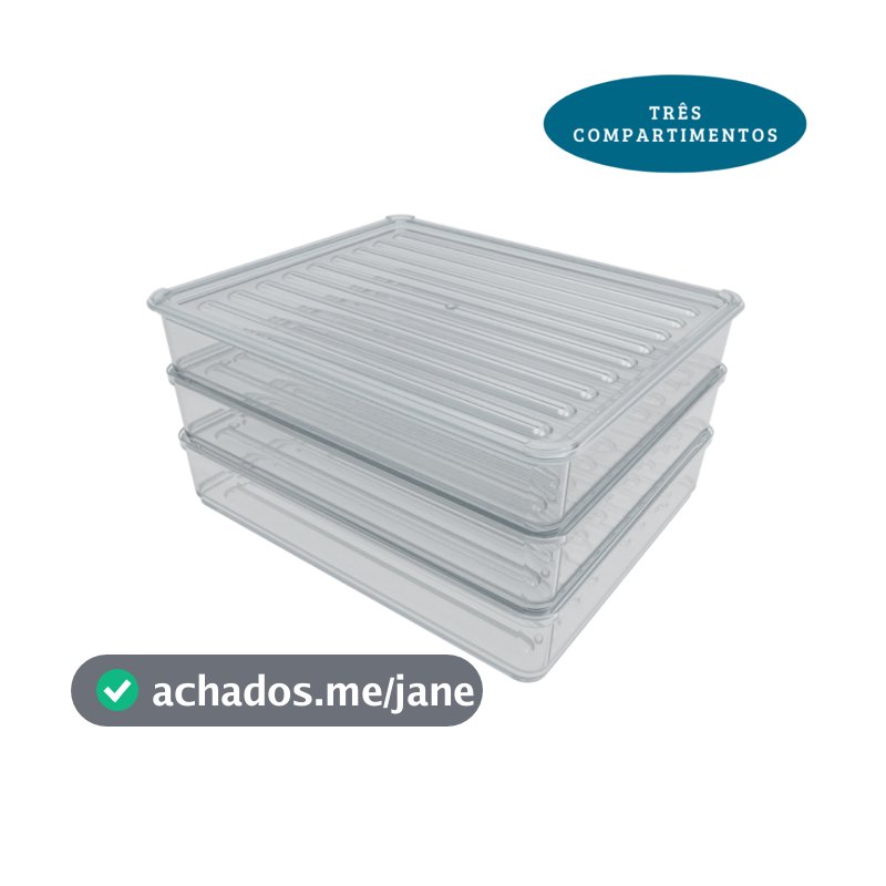 Porta Frios em Acrílico com 3 Compartimentos Presunto Queijo Com 1 Tampa Empilhável Geladeira