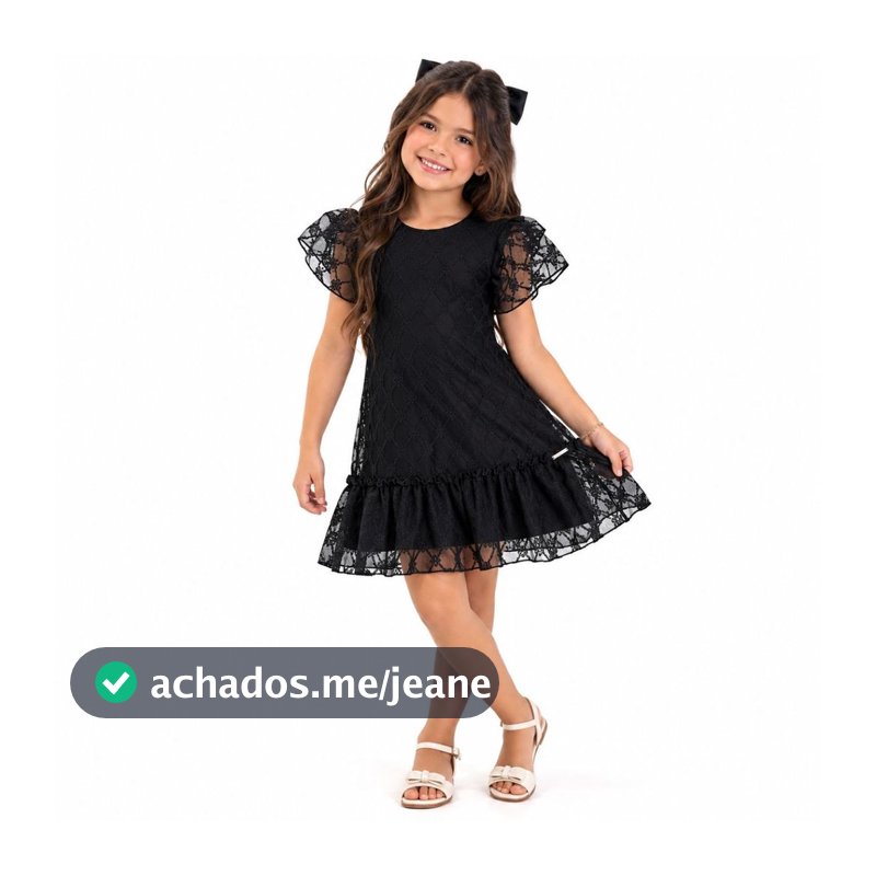 Vestido Infantil Renda Manga Babado Festa Elegante Escolar