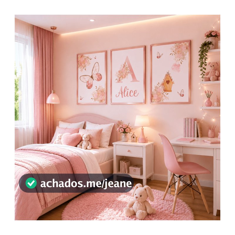 Quadro decorativo 3 peças Personalizado com nome Borboletinha quartinho infantil de menina