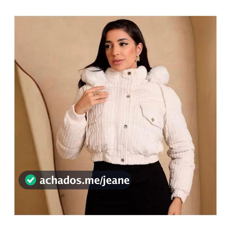 Jaqueta feminina quentinha com pelinhos - casaco quente - inverno - frio - puffer com touca manga longa forrada