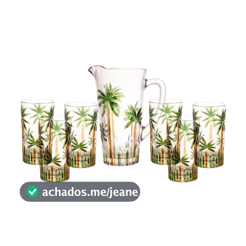 Kit 6 Copos 360ml com Jarra 1,2l De Cristal Palm Tree Coqueiros Wolff