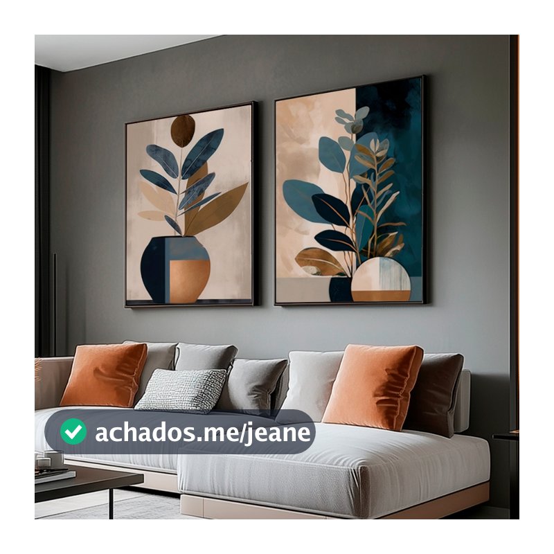 Kit 2 Quadros Decoração Moldura Folhagem Abstrato Sala Grande