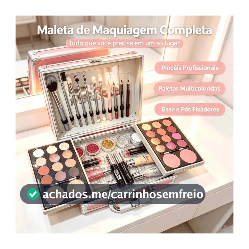 Maleta Portátil de Maquiagem Tudo-em-Um, Conjunto Completo para Iniciantes e Maquiadores
