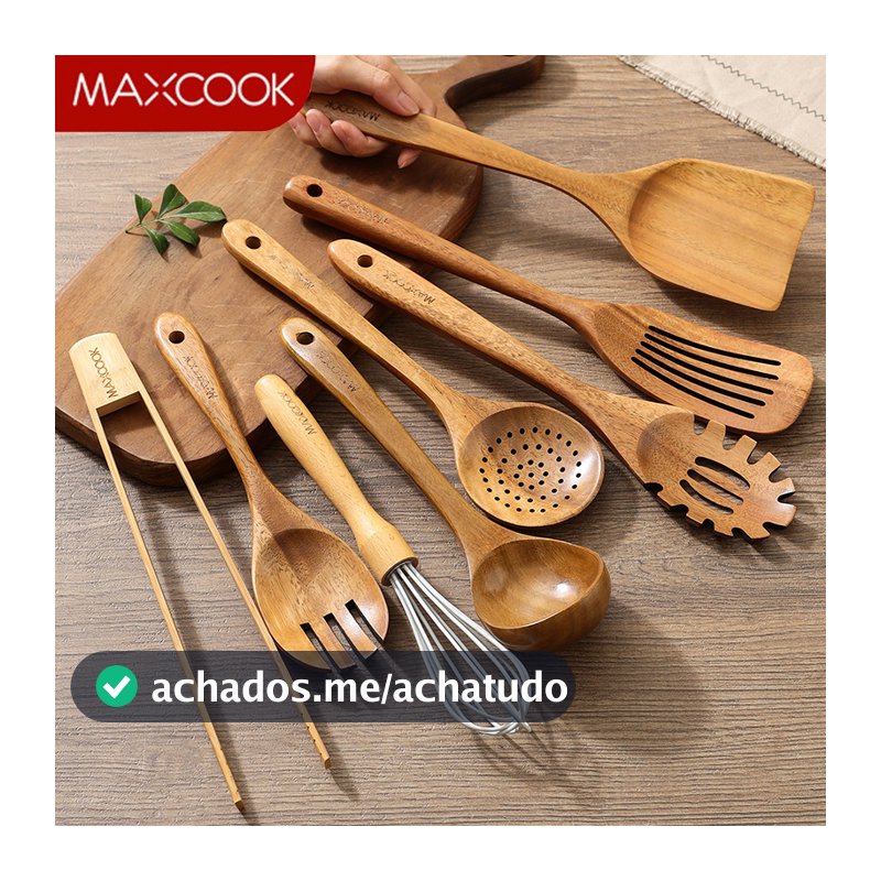 Conjunto De Utensílios De Madeira MAXCOOK 8 Peças Cozinha Espátula Concha Acessórios De