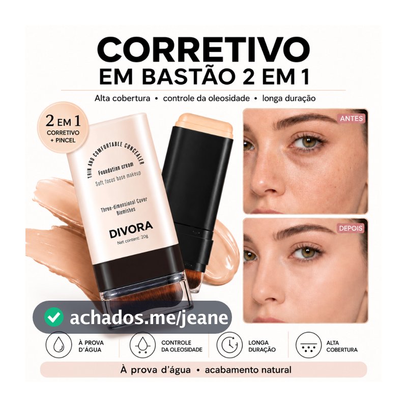Base Coreana 2 em 1 à Prova d'Água, Alta Cobertura, Longa Duração e Acabamento Liso com Pincel Embutido