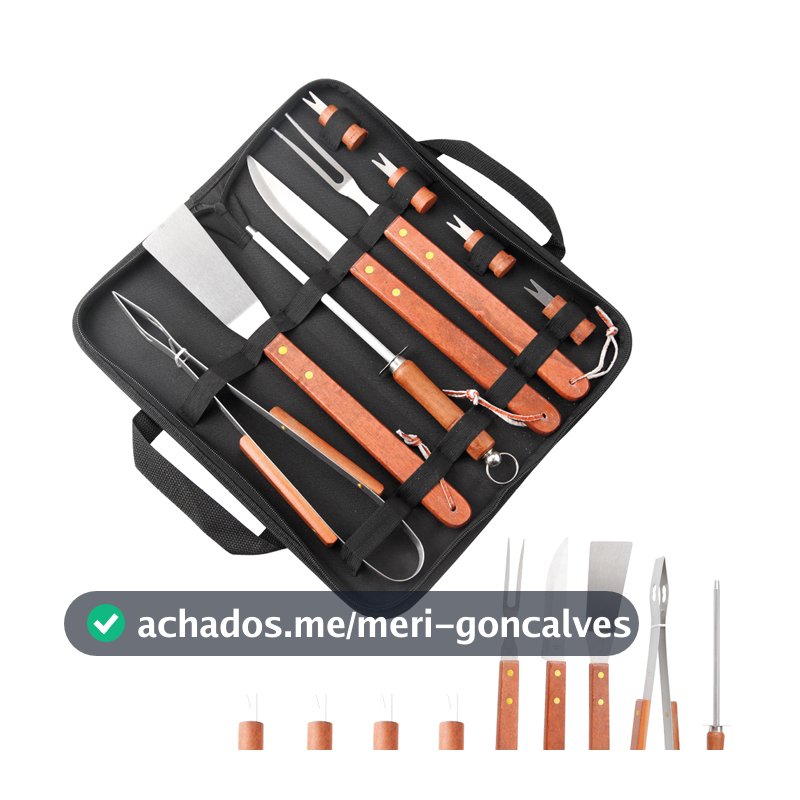 Kit Churrasco 10 Peças Completo Aço e cabo de madeira Inox Faca, garfo, Pegador, Espátula, Amolador, e pegador petisco