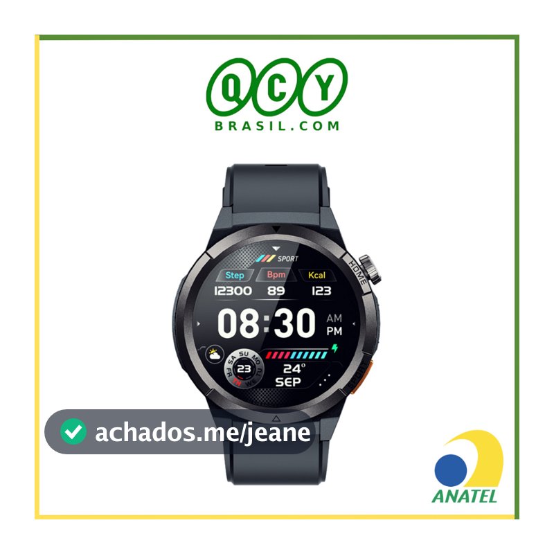 Smartwatch QCY S12 Active GX Bluetooth, +120 Modos de Esportes, Tela 1.43', Proteção IP68, Monitoramento Sp02