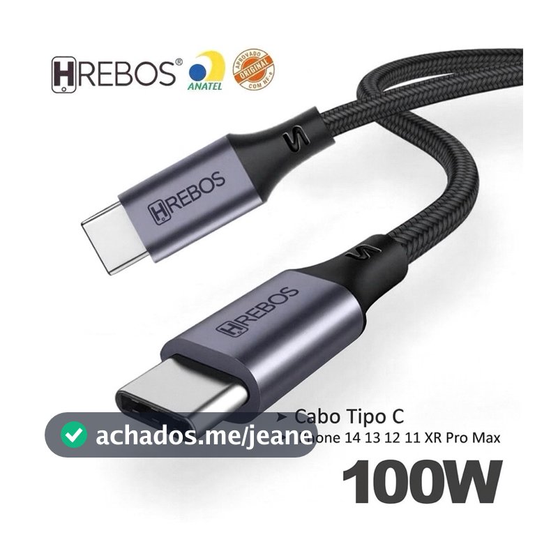 Cabo Turbo Type-C para Type-C Midnight Hrebos CB-362C – Super Reforçado, Tecido Trançado, Carrega Rápido