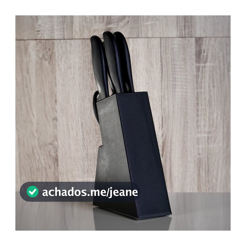 Jogo de Facas e Faqueiro Black com Tesoura e Suporte 7 Peças Bene Casa