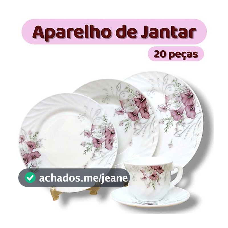 Aparelho de Jantar e Chá Estampado Opaline C/ 20 Peças - Floral Lilas Embalado em Caixa