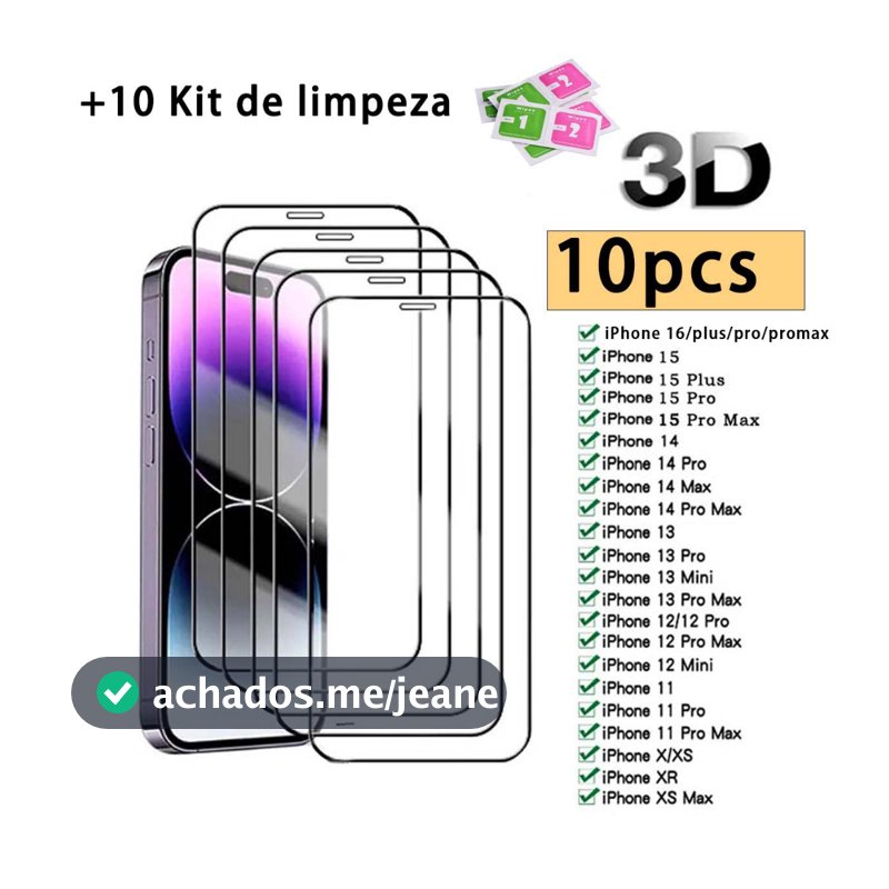 Kit 10 Película De Vidro Temperado 9H Para iPhone X Xs Xr 11 Pro Max 12 13 14 15 Pro Max 16 17PROMAX