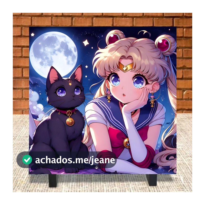 azulejo decorativo 20x20 + suporte Sailor moon anime, geek, nerd, desenho anime nerd geek