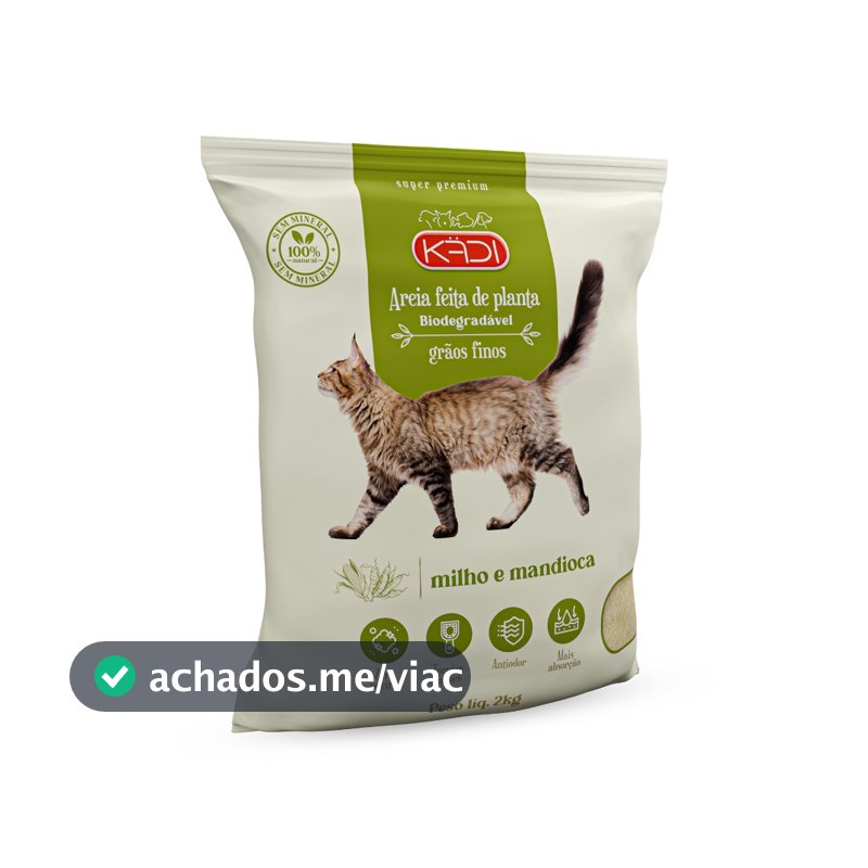 AREIA HIGIÊNICA BIODEGRADÁVEL KADI PARA GATOS GRÃOS FINOS 2KG