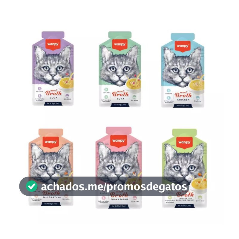 Combo Wanpy Sopa Caldo Caldinho Alimento Úmido Petisco Para Gatos 50g