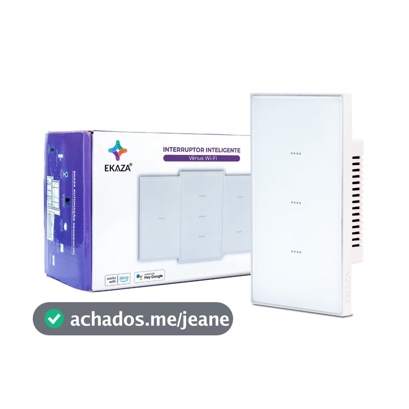 Interruptor Inteligente Wifi Vênus Soft Touch 1,2,3 Botão Branco e Preto Ekaza