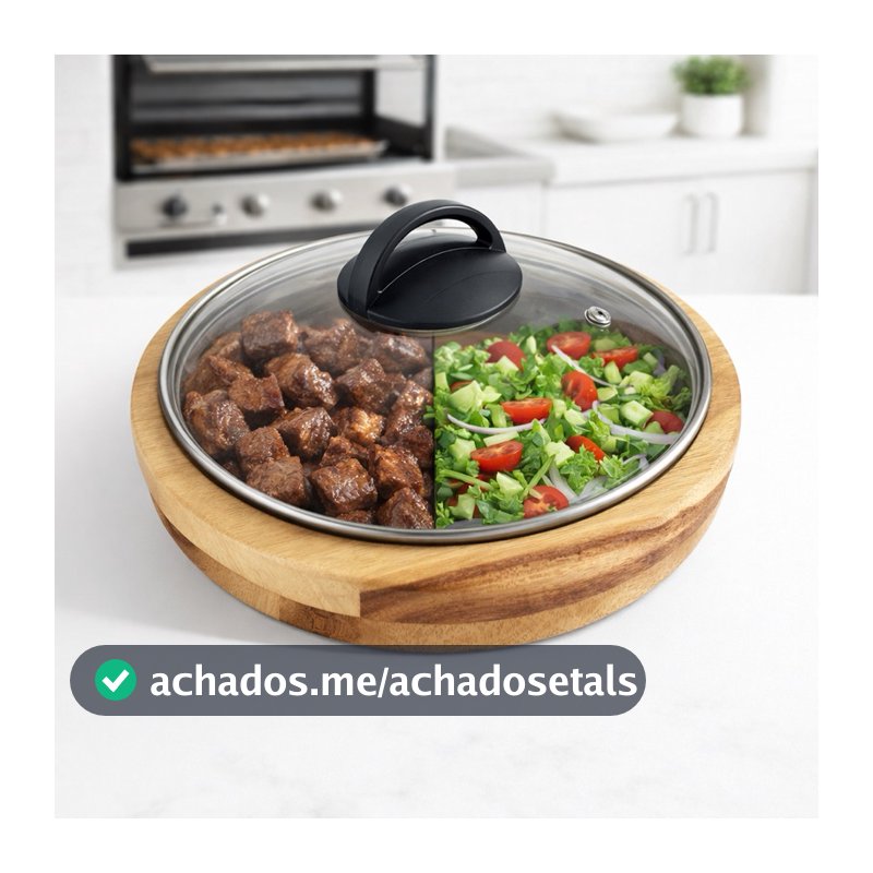 Gamela Madeira Teca Tampa de Vidro Porta Carne Churrascos Premium Servir Petisqueira Mesa Posta