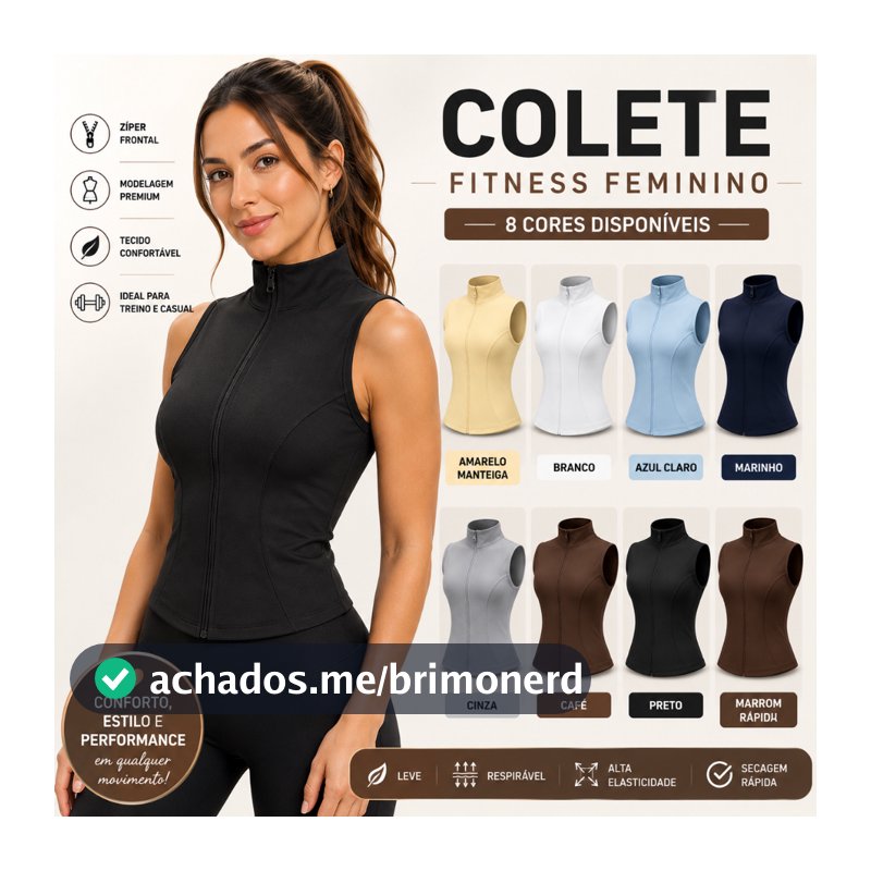 Colete Fitness Feminino Premium Com Zíper Regata Academia Casual
