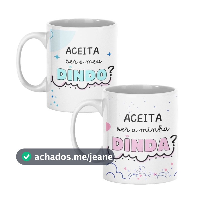 Kit 2 Canecas Personalizadas com Nome Anúncio Gravidez Convite Dindo e Dinda