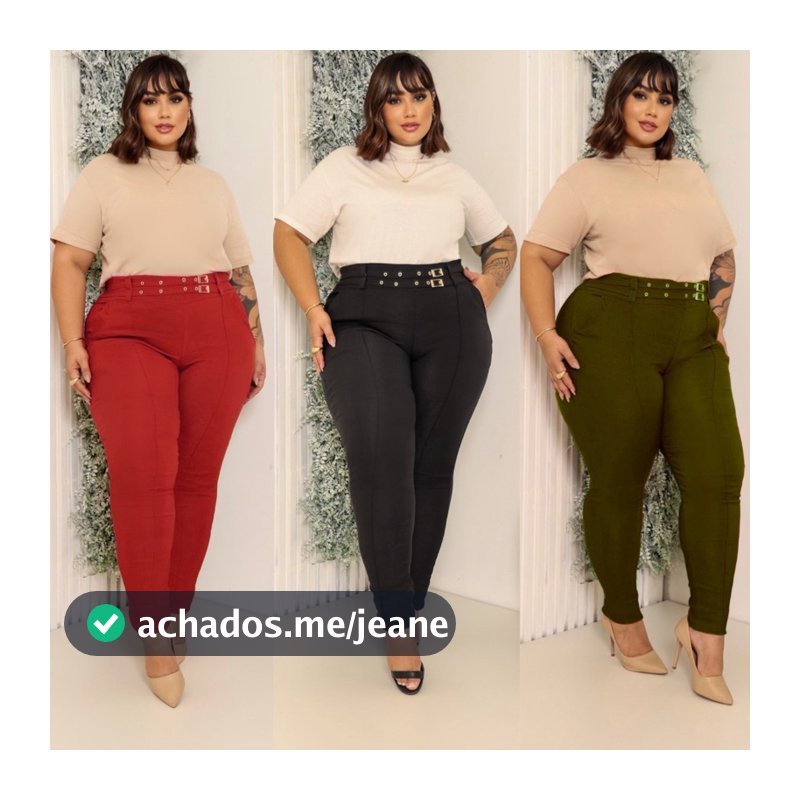 CALÇA FEMININA PLUS SIZE TECIDO BENGALINE  ESTILO ALFAIATARIA SOCIAL CÓS DETALHE CINTO DUPLO 44 A 54