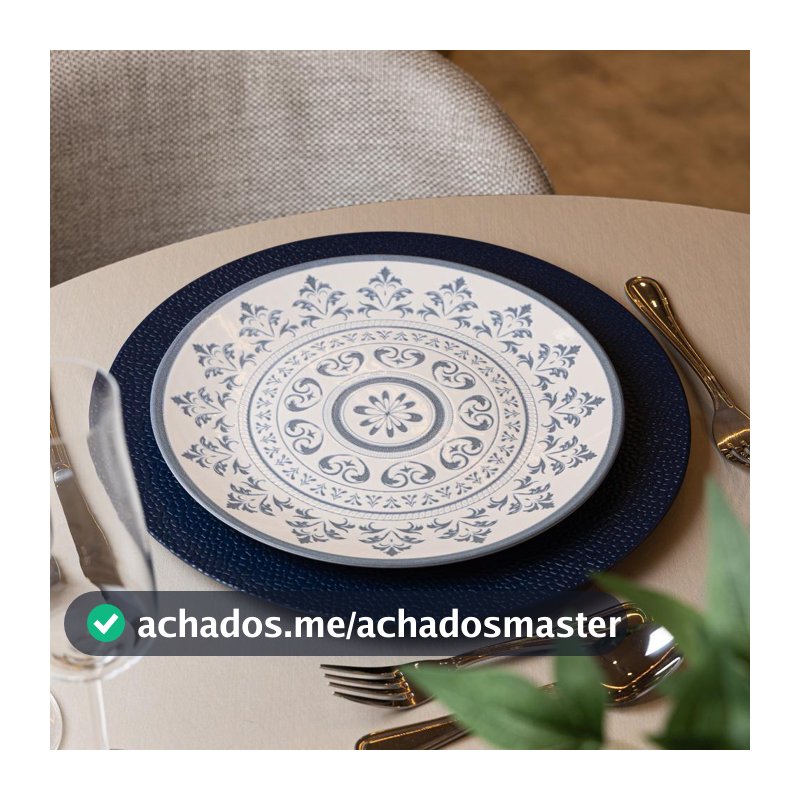 Prato Raso de Cerâmica Porto Azul 25cm Wolff Jantar Azul Almoço Servir Mesa Posta Náutica Cozinha Casa Avulso