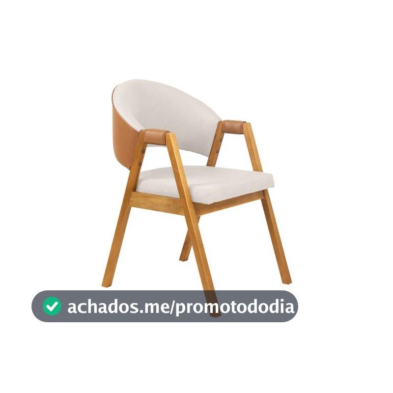 Cadeira de Jantar Estofada Lunna Moderna Linho Off com Courissimo Caramelo