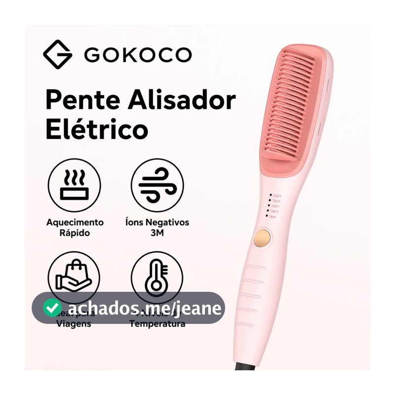 GOKOCO Escova alisadora alisamento instantâneo aquecimento rápido quatro configurações de temperatura íons negativos 3M
