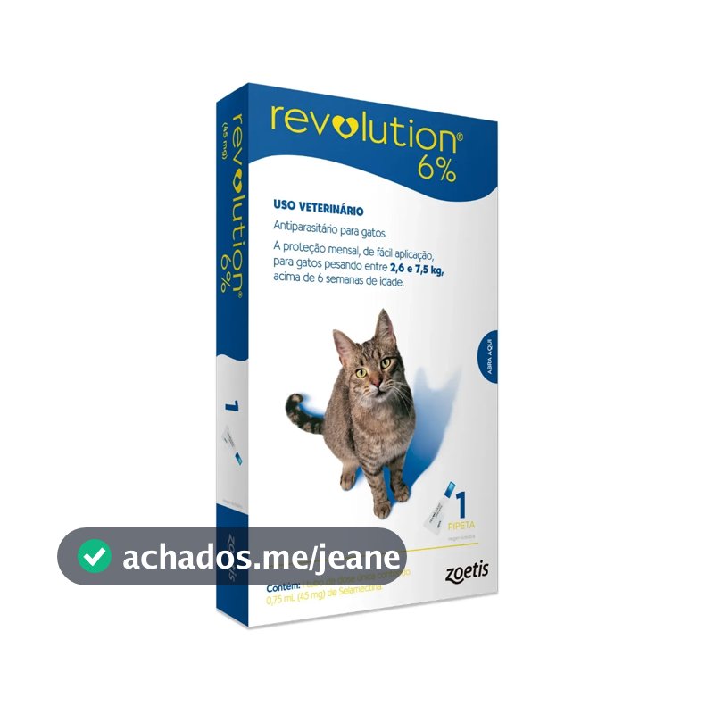 Antipulgas Revolution 6% para Gatos de 2,6kg a 7,5kg - 1 Tubo