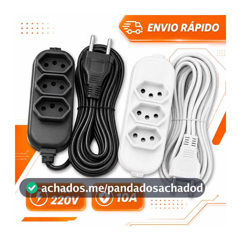 Extensão de Energia 10A Bivolt 110/220V 2m 3m 5m 10m Tripolar Preta Durável