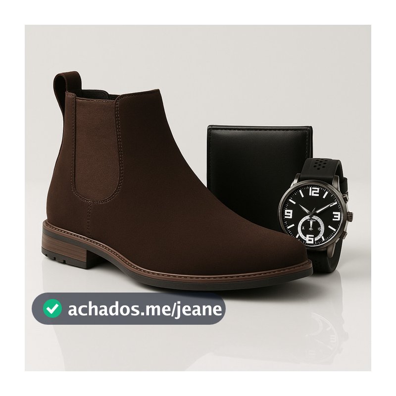 Botina Chelsea Bota Masculina Classica Couro Camurça Legitimo Agro Top Conforto Kit Relógio Masculino