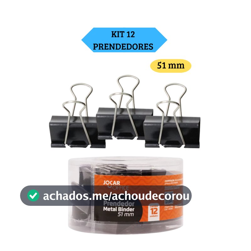 Kit 12 Prendedores Metal Binder Preto 51Mm Jocar Office