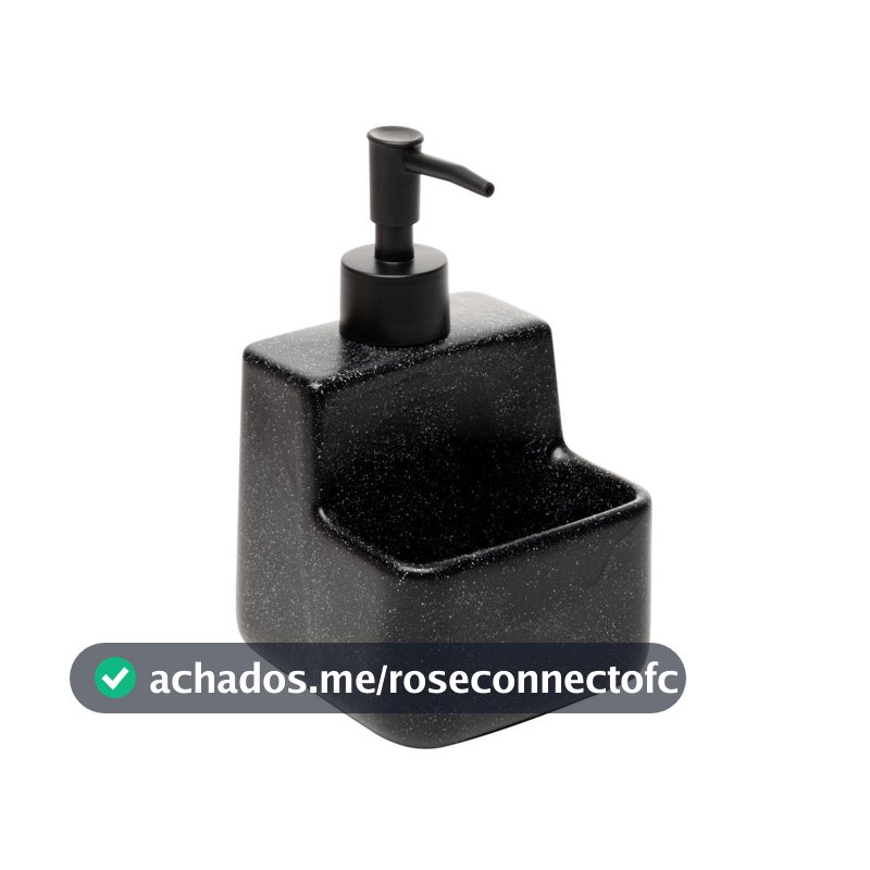 Porta Detergente Líquido com Suporte para Esponja 360ml Lyor Granilite Preto Cerâmica