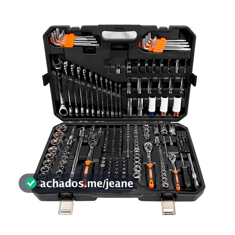 Jogo de Ferramentas Oficina Master 1/4", 5/16", 3/8" e 1/2" com Maleta 222 Peças XTRONG XPRO XJF-222B