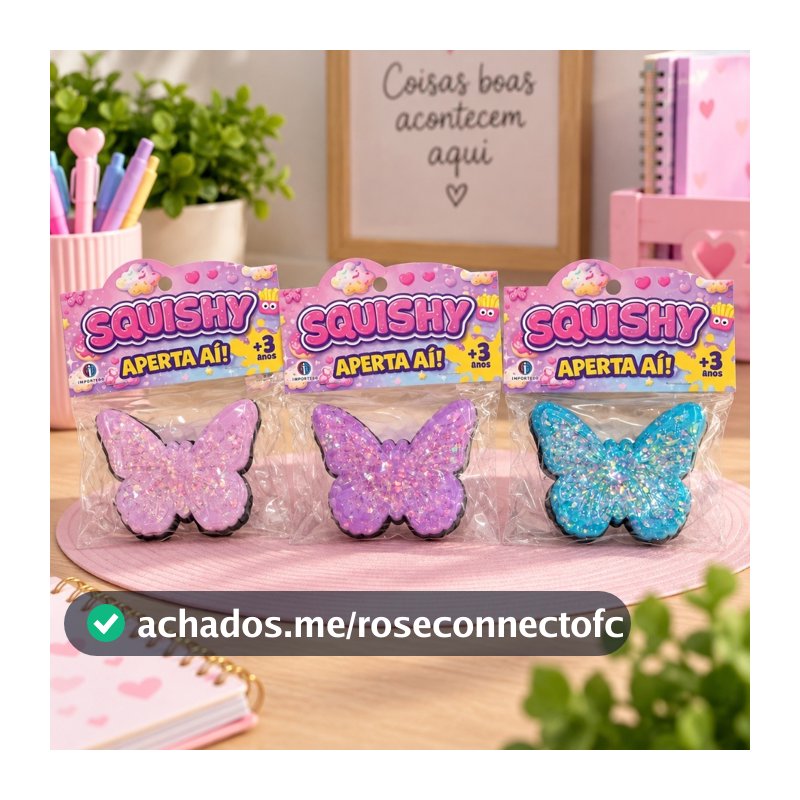 Squishy Borboleta Azul Rosa ou Roxo Brinquedo Sensorial Antiestresse Macio para Apertar Fidget Toy Infantil Relaxante