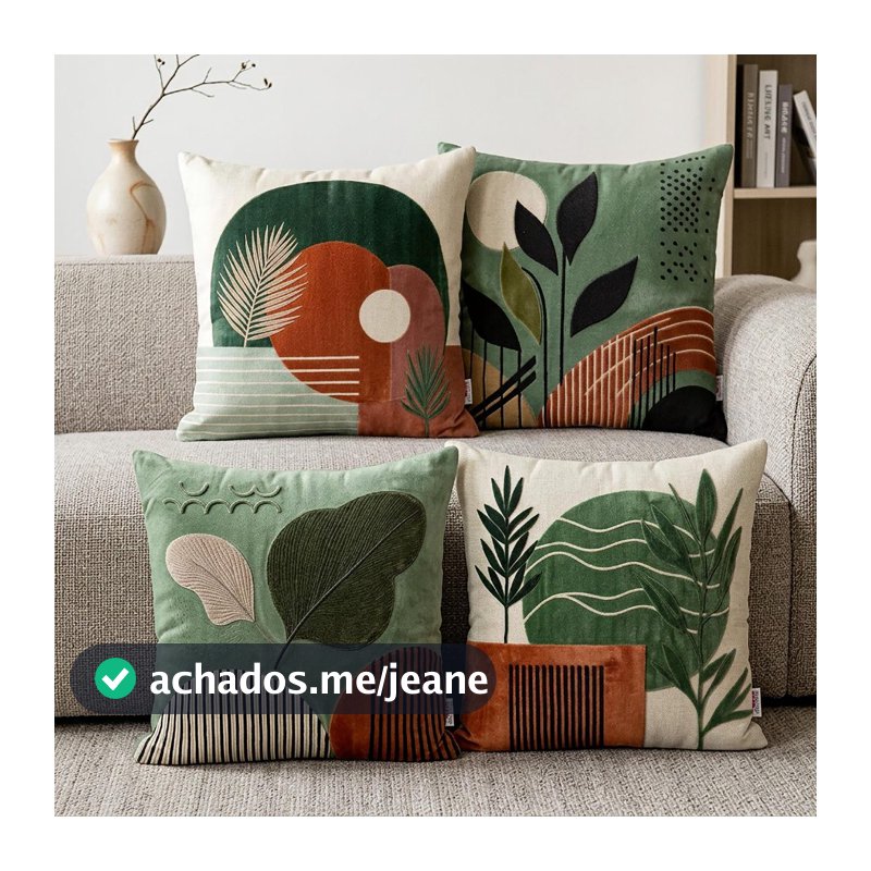 Kit 4 Capas de Almofadas Decorativas Para Sofá Quarto Floral Verde Terracota 40x40 | 45x45 | 50x50