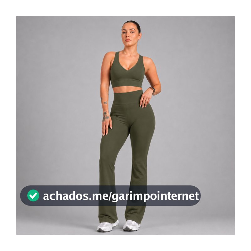 Conjunto Feminino Fitness Calça Flare Bailarina + Top Decote V  Zero Transparência Ideal Dia a Dia