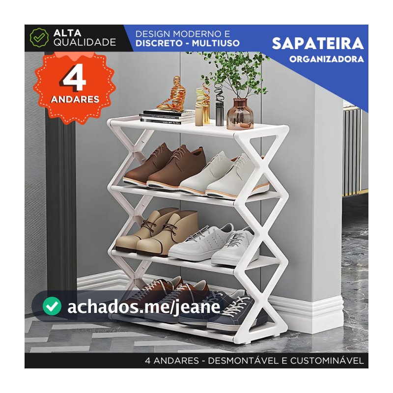 Sapateira Organizadora 4 Andares Multiuso Desmontável Moderna Organizador de Sapatos e Calçados - AV