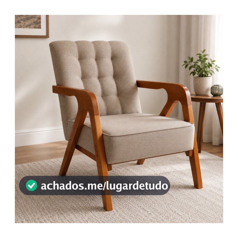 Poltrona Livia Luxo Pé Madeira Maciça Confortável Elegante Decoração Para Sala Recepção Quarto