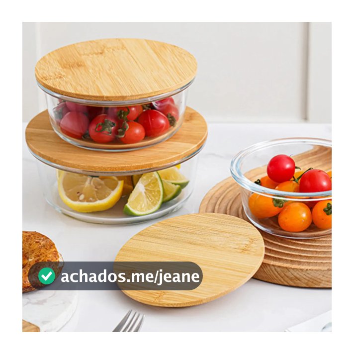 Kit 2 Potes de Vidro Com Tampa De Bambu Marmita Mantimentos Redondo/Tampa Hermética