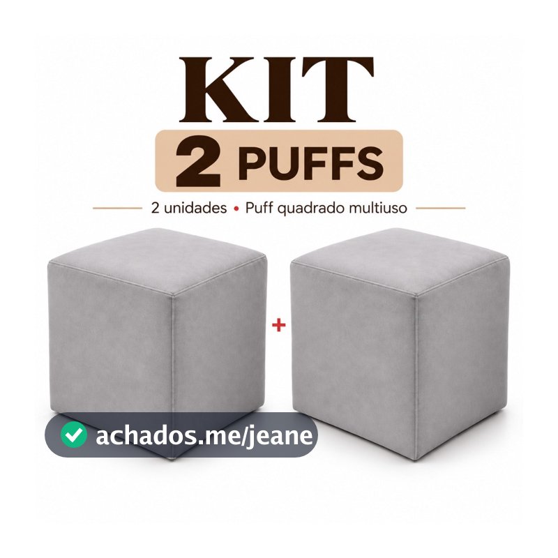 Kit 2 Puffs Quadrado Todo Revestido Suede Decorativo Sala Multiuso