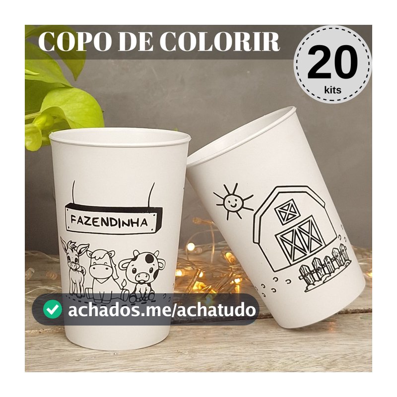 Copo Para Colorir Fazendinha Lembrancinha de Aniversário Festa Infantil Educativa Brinde Criativo.