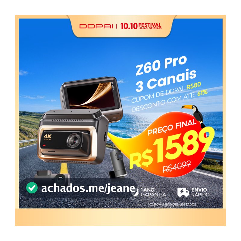 DDPAI Z60 Pro Câmera Veicular 3 Canais 4K+ 2K+ 1080P Sony sensor HDR WiFi GPS Visão Noturna