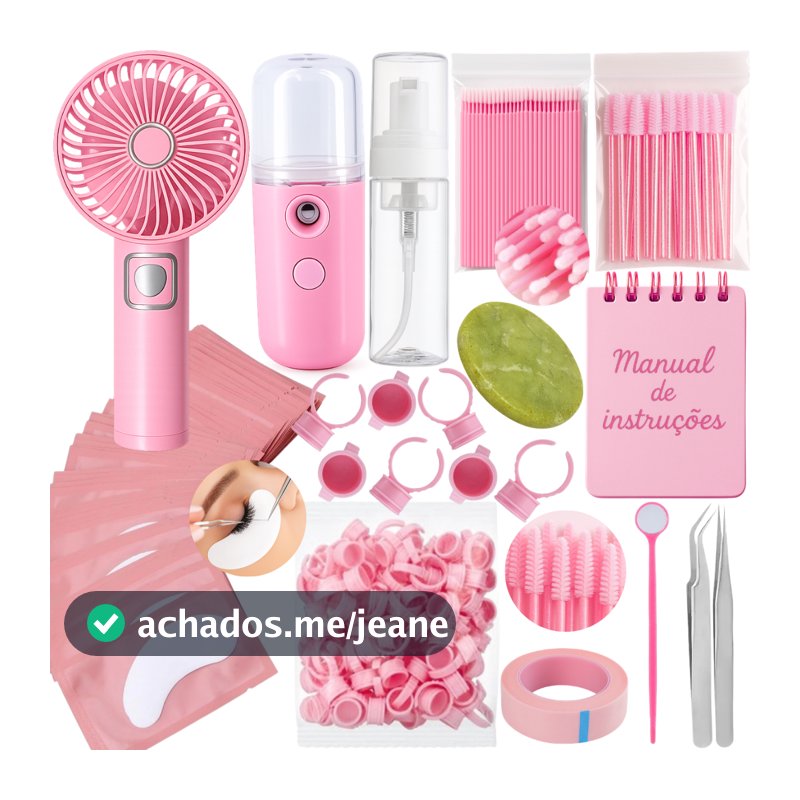 Kit Completo Iniciante Extensão De Cílios Nano Ventilador Escovinha Pinça Pedra Jade Pump Pads
