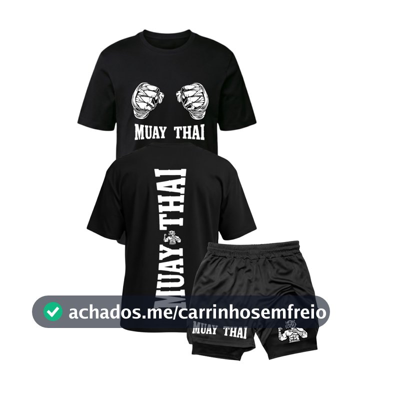 Kit Camiseta + Short Dry Fit 2 em 1  Muay Thai Academia Treino Arte Marcial