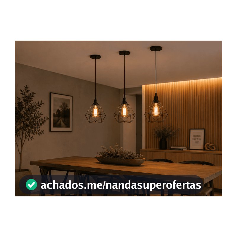 Luminária de Teto Pendente Aramado Diamante Kit 3 Unidades Iluminação Cozinha Área Gourmet Quarto