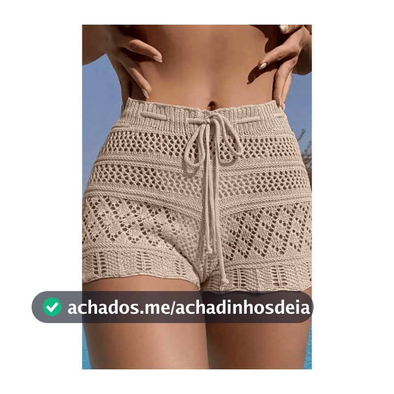 Shorts Saída de Praia Feminino  Tricot Cos Alto Cordão Transpassado Moda Verão