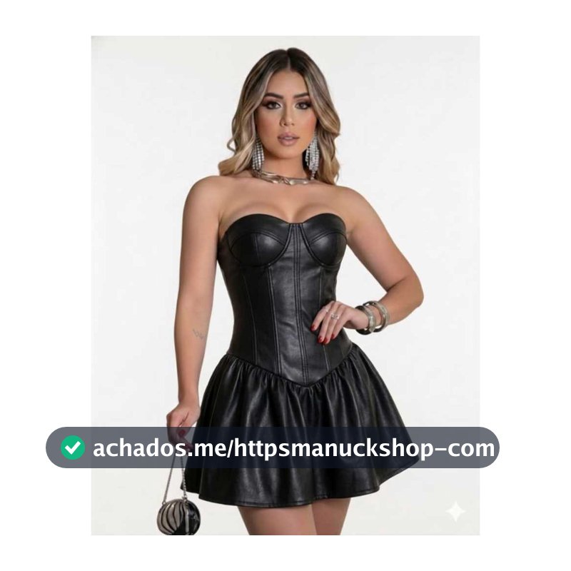 Vestido Femenino tomara que caia plissado corset barbie em COURO tendencia INVIERNO 2026 cores (MARROM) elegante
