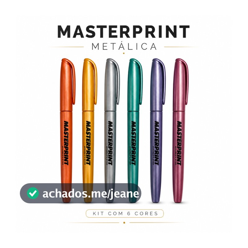 Kit Marca Texto Metálico Glitter 6 Cores Masterprint Caneta Marcadora Escolar