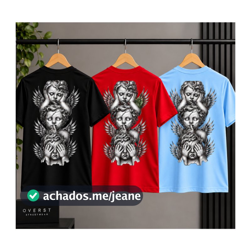 Kit Camisetas Stretwear Masculina Estampa Anjos Camisa Malha ALGODAO Leve e Contavel